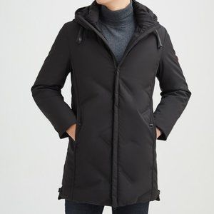 Men's medium long hooded thickened duck down jacket